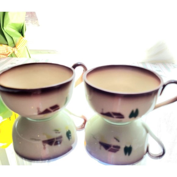 Set of I Love Lucy MCM Brock Of California Brown Country Lane Farmhouse Cups - Picture 14 of 14